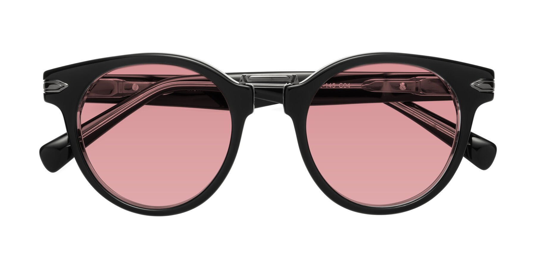 Folded Front of Alfonso in Black-Clear with Medium Garnet Tinted Lenses