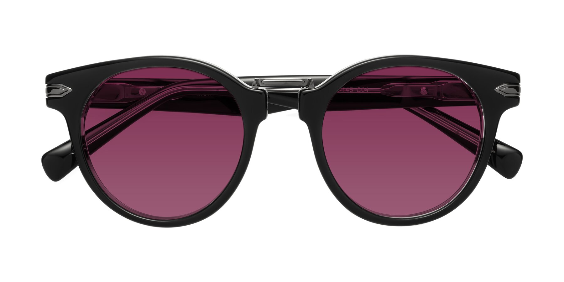 Folded Front of Alfonso in Black-Clear with Wine Tinted Lenses