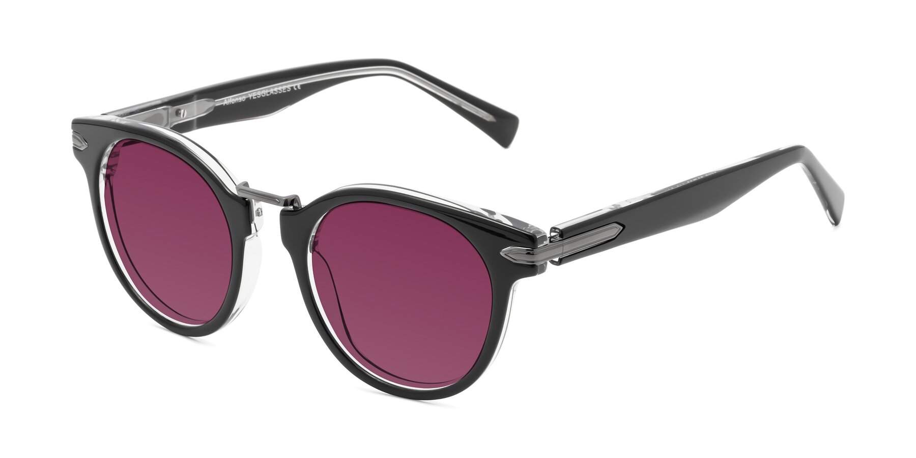 Angle of Alfonso in Black-Clear with Wine Tinted Lenses