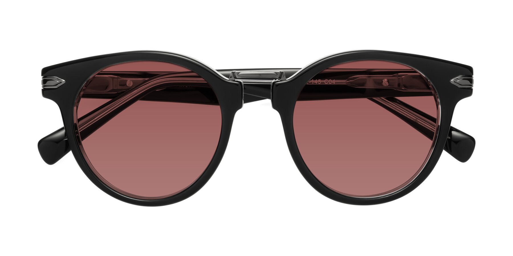 Folded Front of Alfonso in Black-Clear with Garnet Tinted Lenses