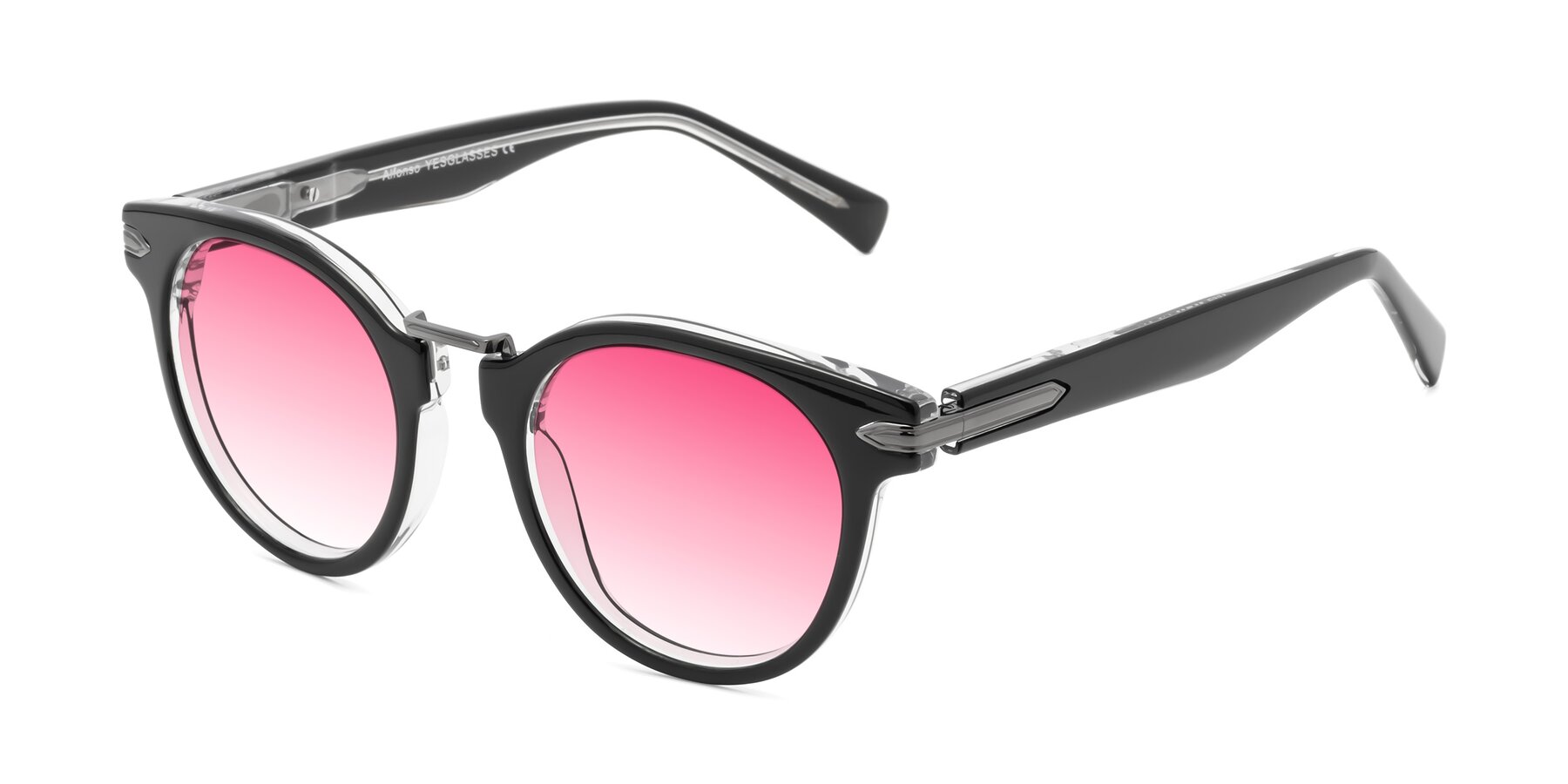 Angle of Alfonso in Black-Clear with Pink Gradient Lenses