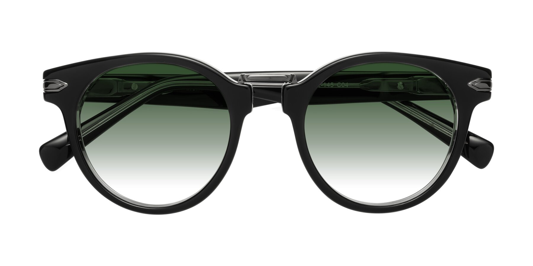 Folded Front of Alfonso in Black-Clear with Green Gradient Lenses