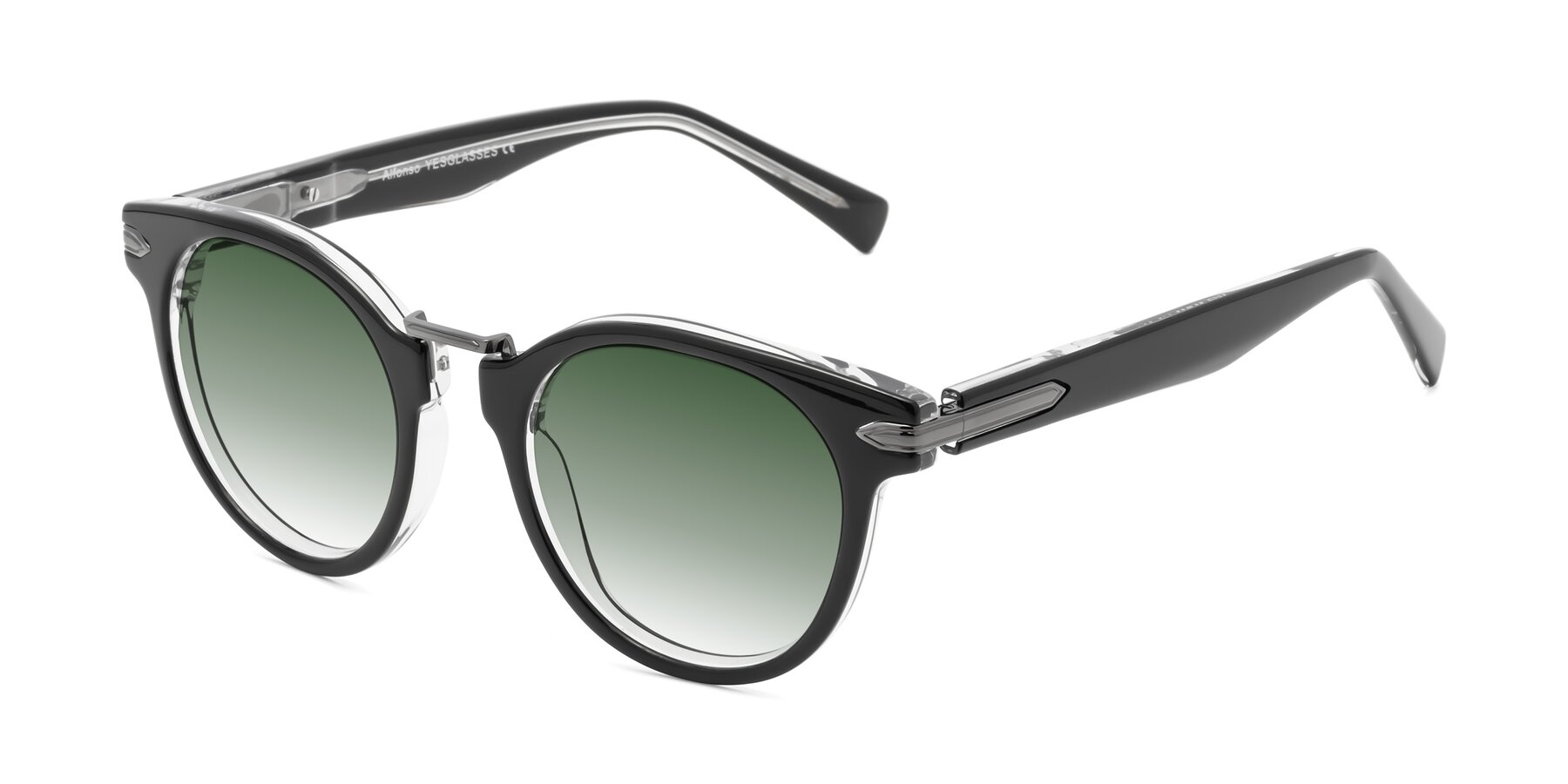 Angle of Alfonso in Black-Clear with Green Gradient Lenses