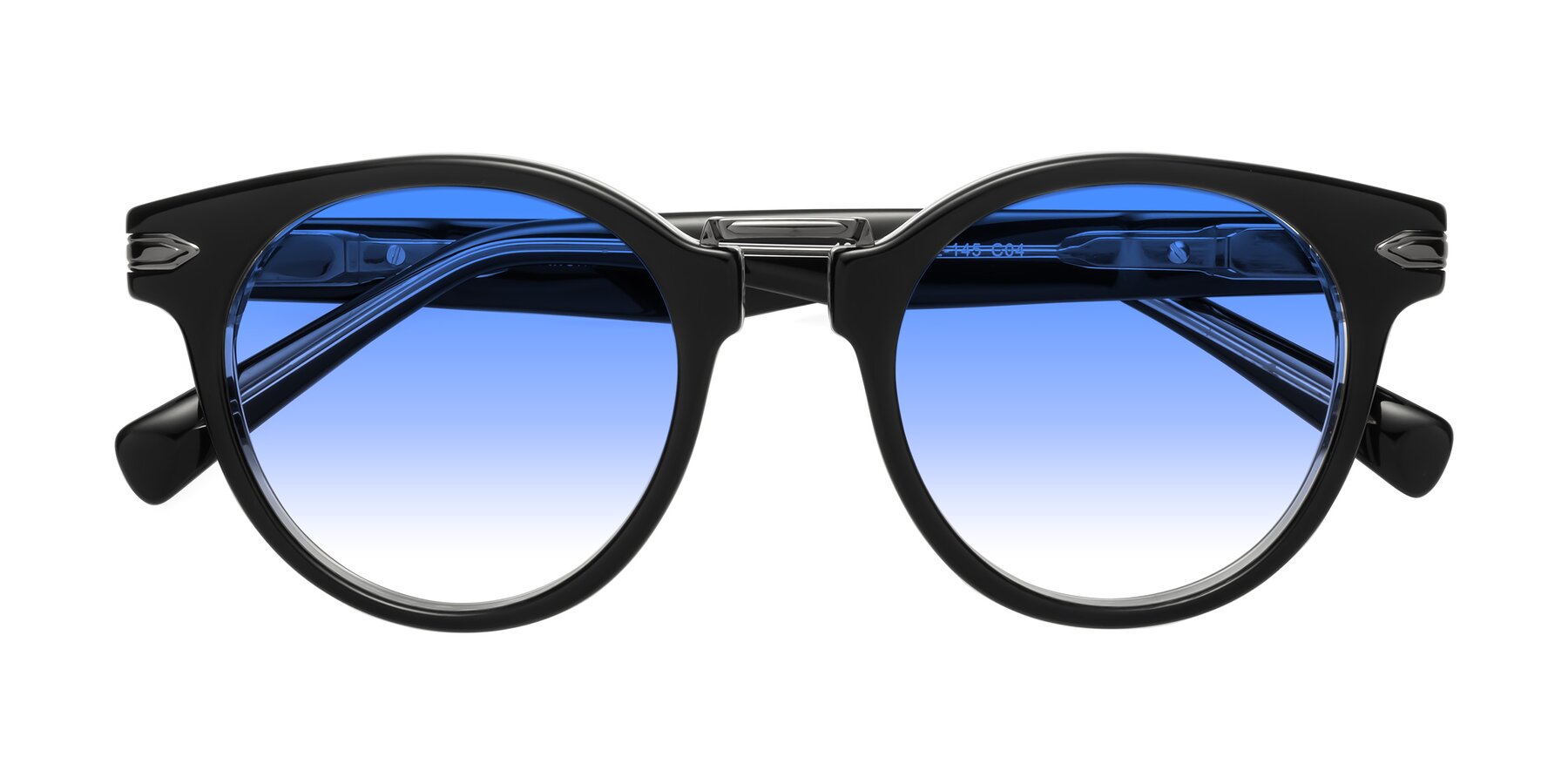 Folded Front of Alfonso in Black-Clear with Blue Gradient Lenses