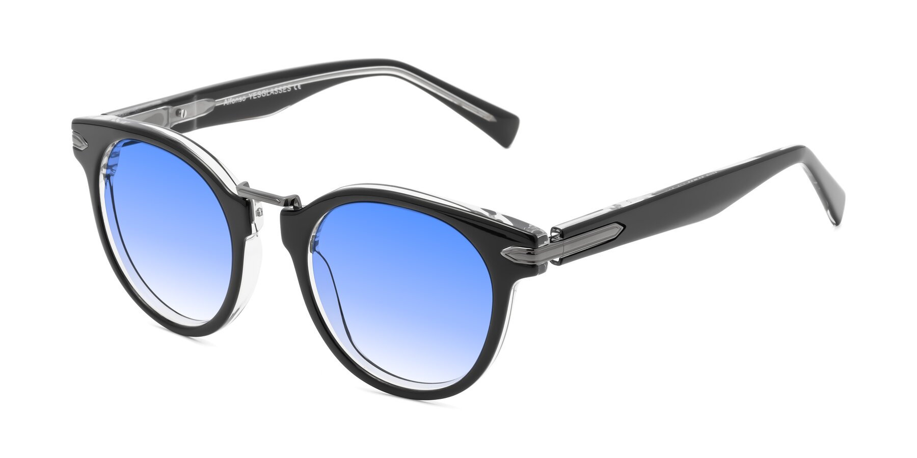 Angle of Alfonso in Black-Clear with Blue Gradient Lenses