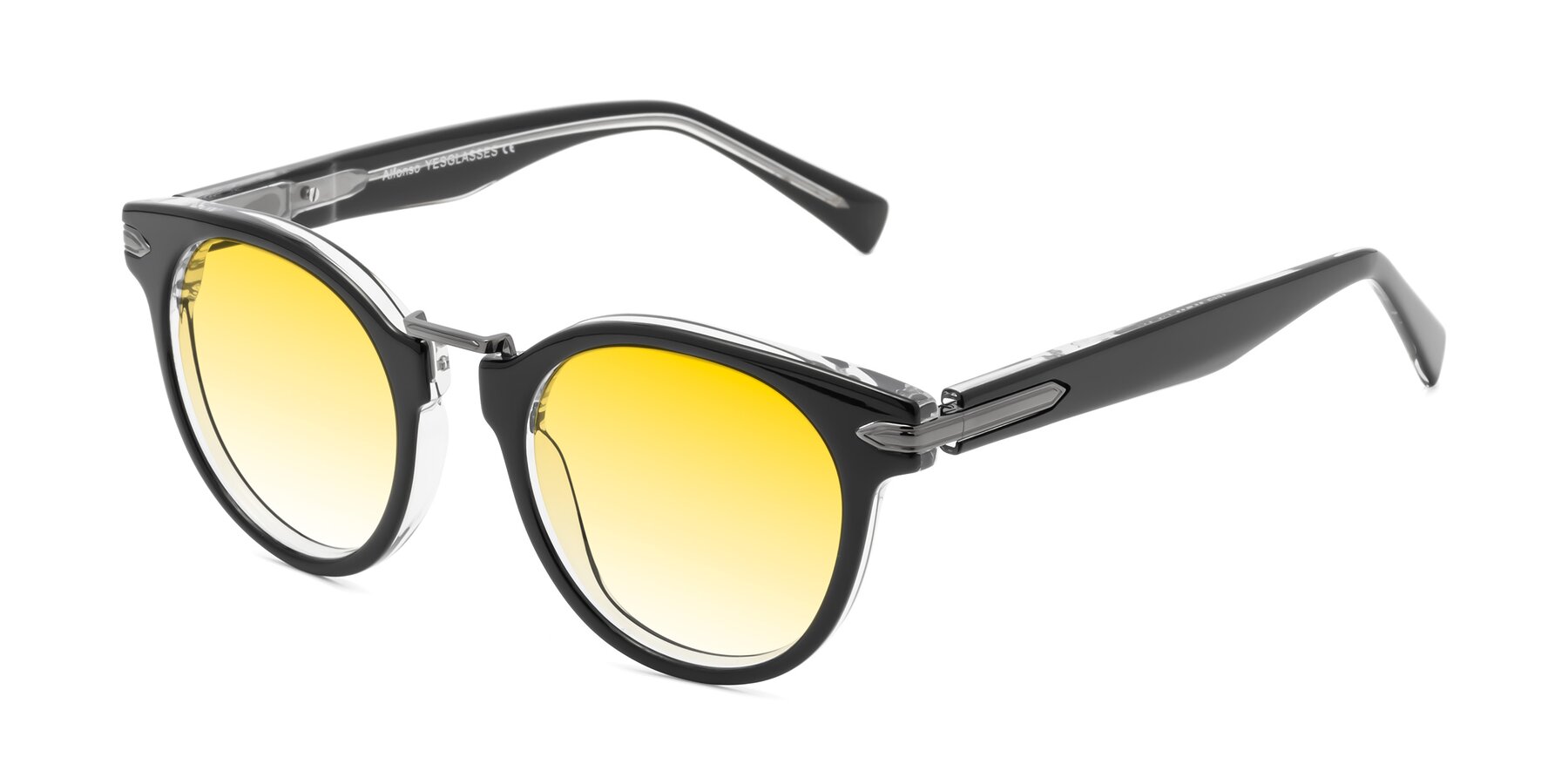 Angle of Alfonso in Black-Clear with Yellow Gradient Lenses