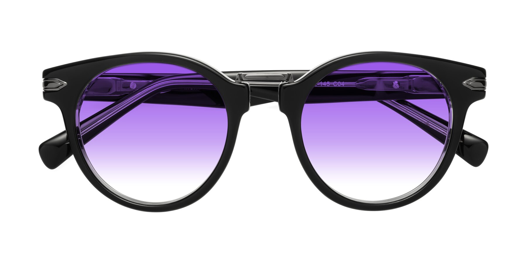 Folded Front of Alfonso in Black-Clear with Purple Gradient Lenses