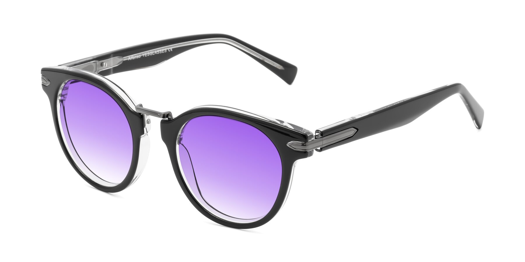 Angle of Alfonso in Black-Clear with Purple Gradient Lenses