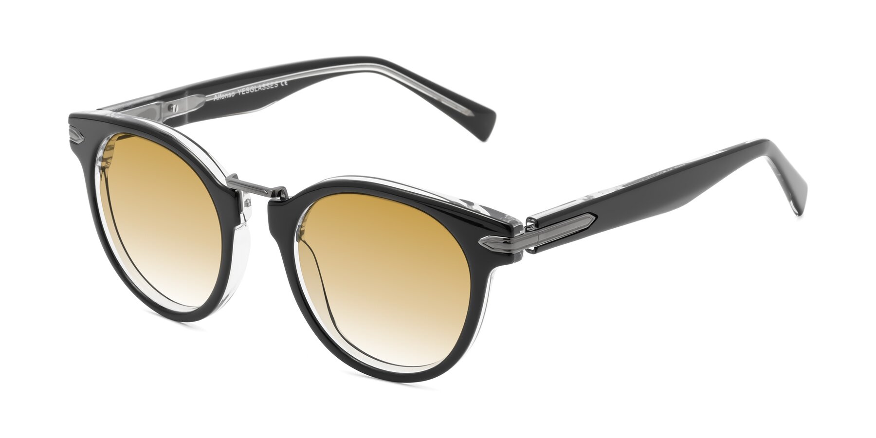 Angle of Alfonso in Black-Clear with Champagne Gradient Lenses