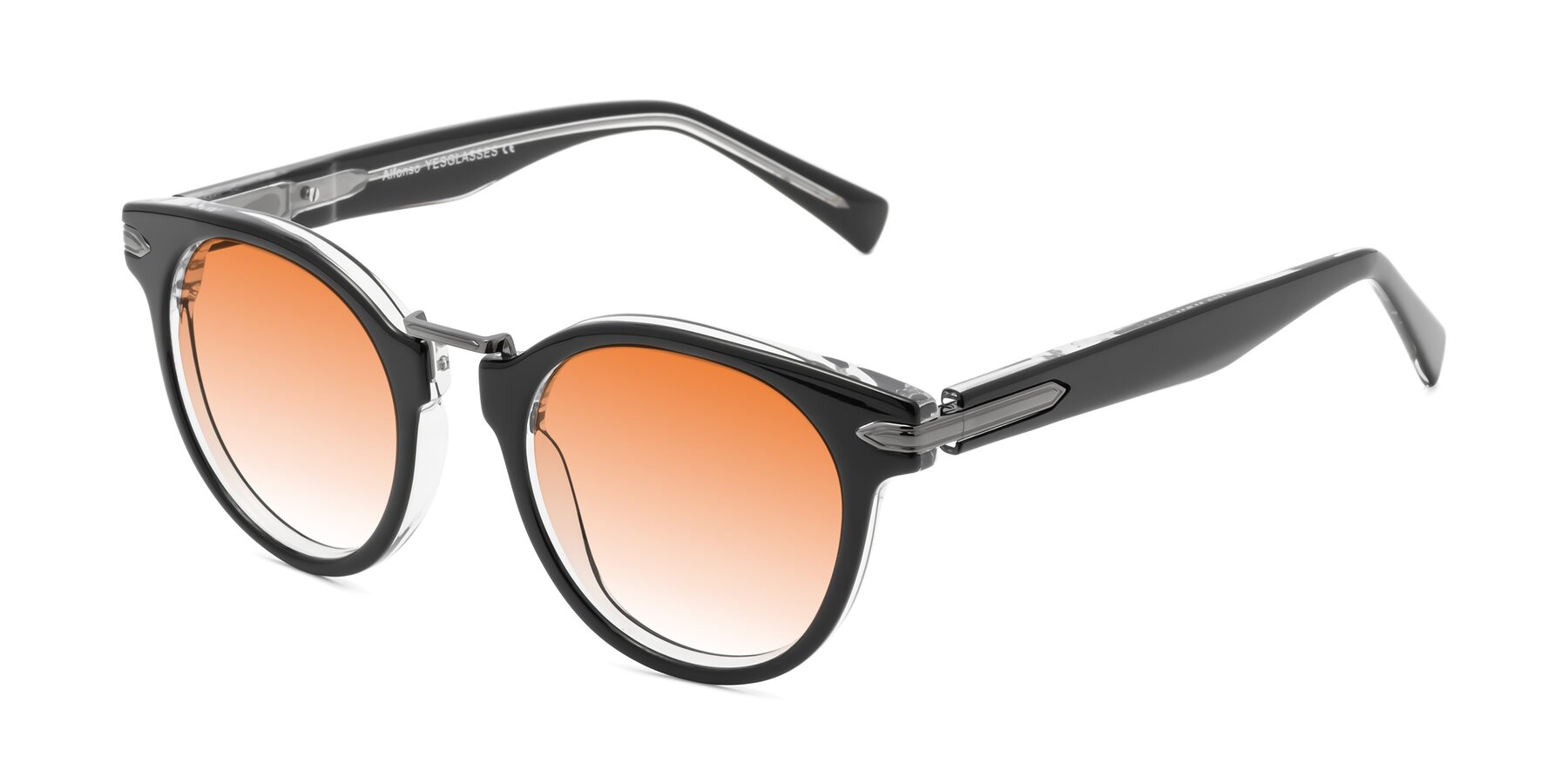 Angle of Alfonso in Black-Clear with Orange Gradient Lenses