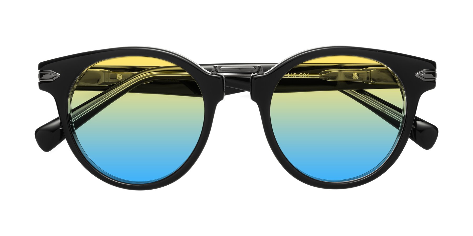 Folded Front of Alfonso in Black-Clear with Yellow / Blue Gradient Lenses