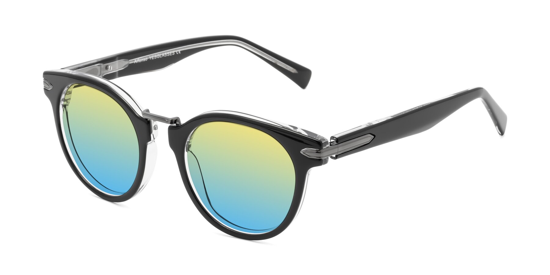 Angle of Alfonso in Black-Clear with Yellow / Blue Gradient Lenses