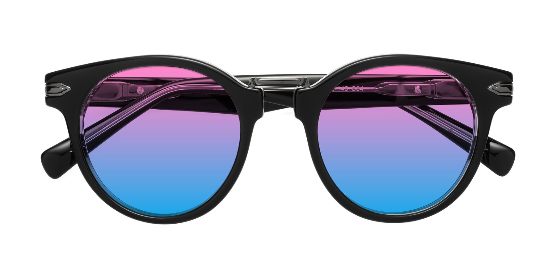 Folded Front of Alfonso in Black-Clear with Pink / Blue Gradient Lenses