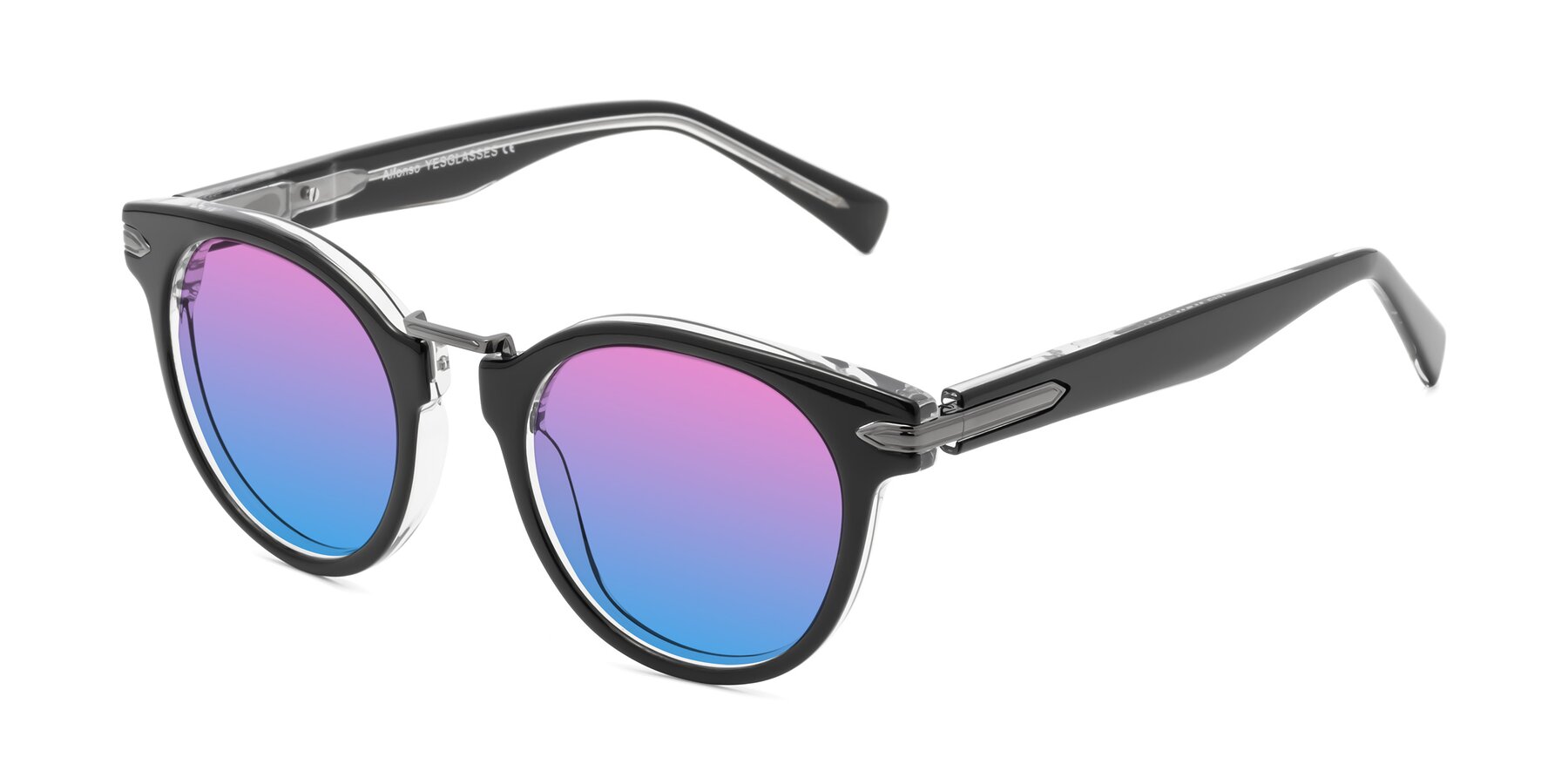 Angle of Alfonso in Black-Clear with Pink / Blue Gradient Lenses