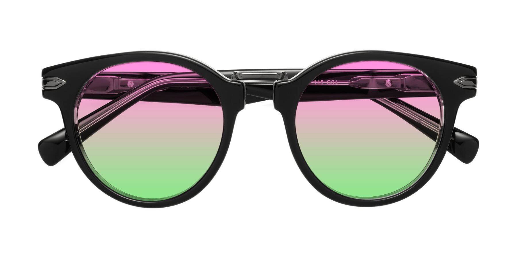 Folded Front of Alfonso in Black-Clear with Pink / Green Gradient Lenses