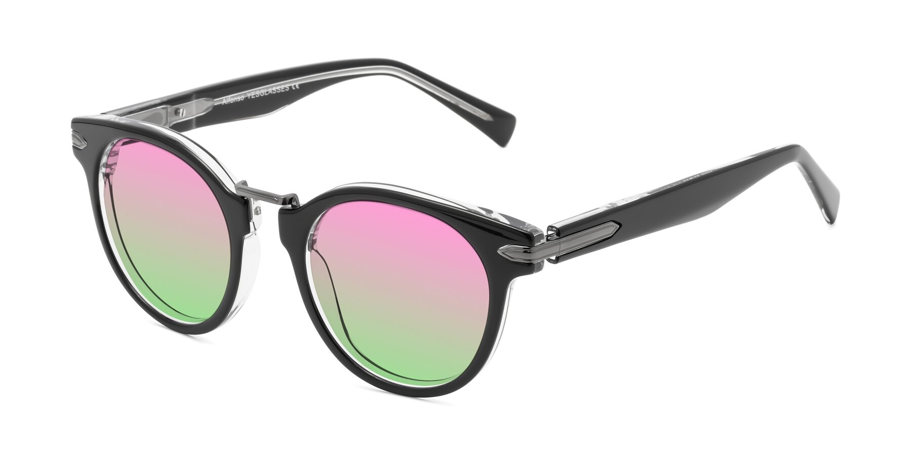 Angle of Alfonso in Black-Clear with Pink / Green Gradient Lenses