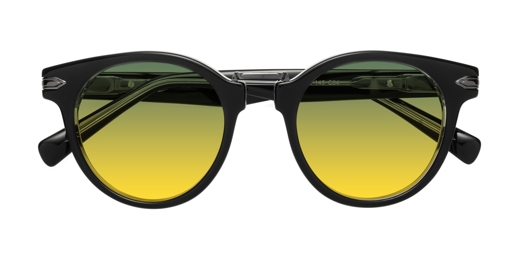 Folded Front of Alfonso in Black-Clear with Green / Yellow Gradient Lenses