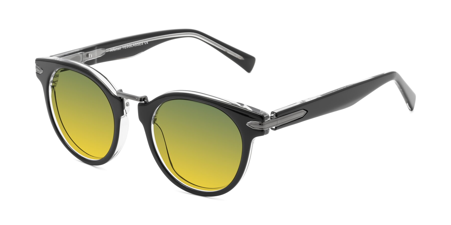 Angle of Alfonso in Black-Clear with Green / Yellow Gradient Lenses