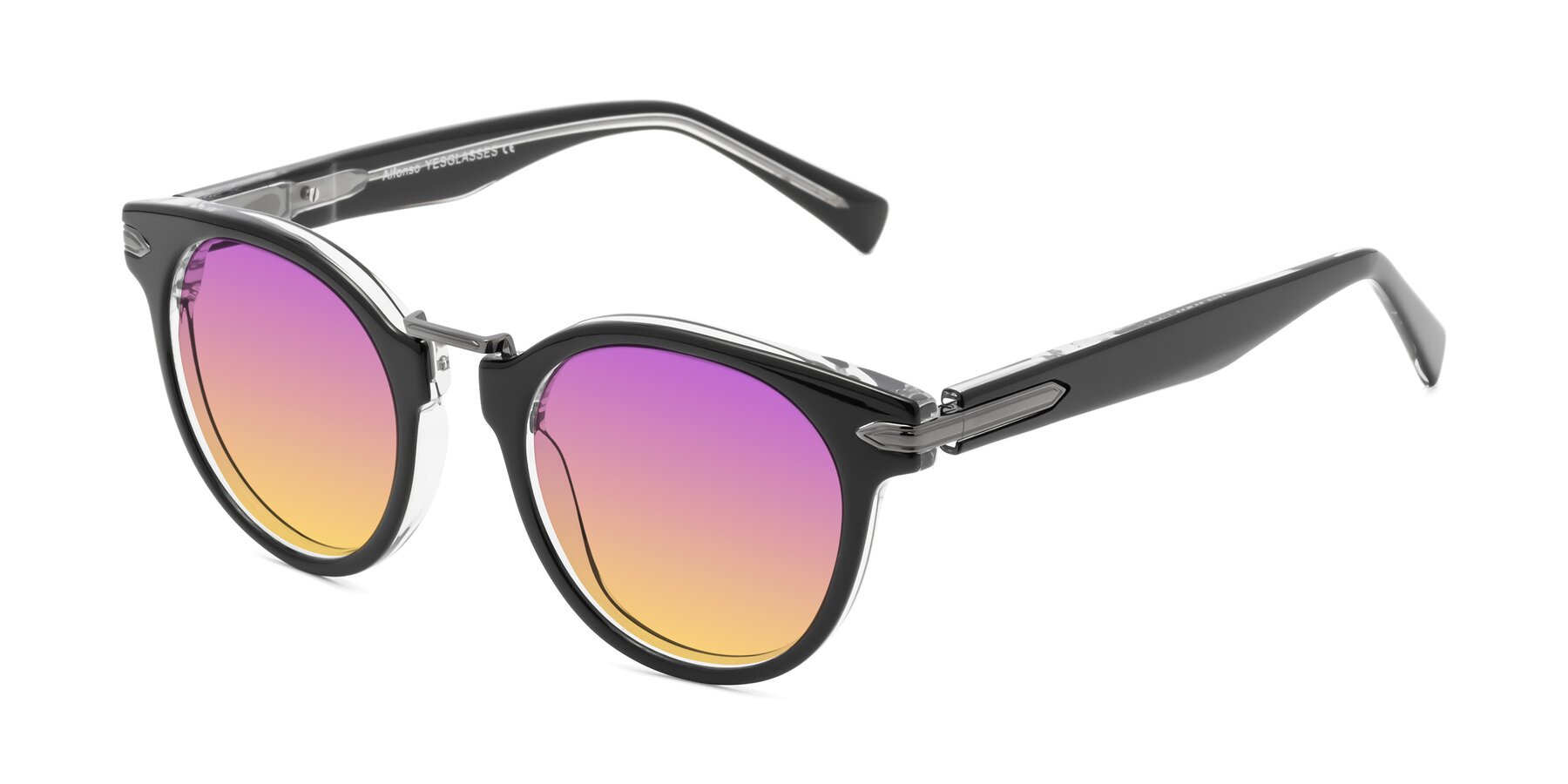 Angle of Alfonso in Black-Clear with Purple / Yellow Gradient Lenses