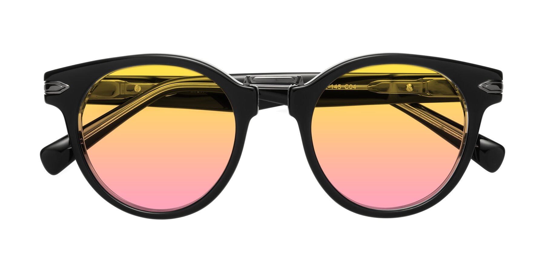 Folded Front of Alfonso in Black-Clear with Yellow / Pink Gradient Lenses