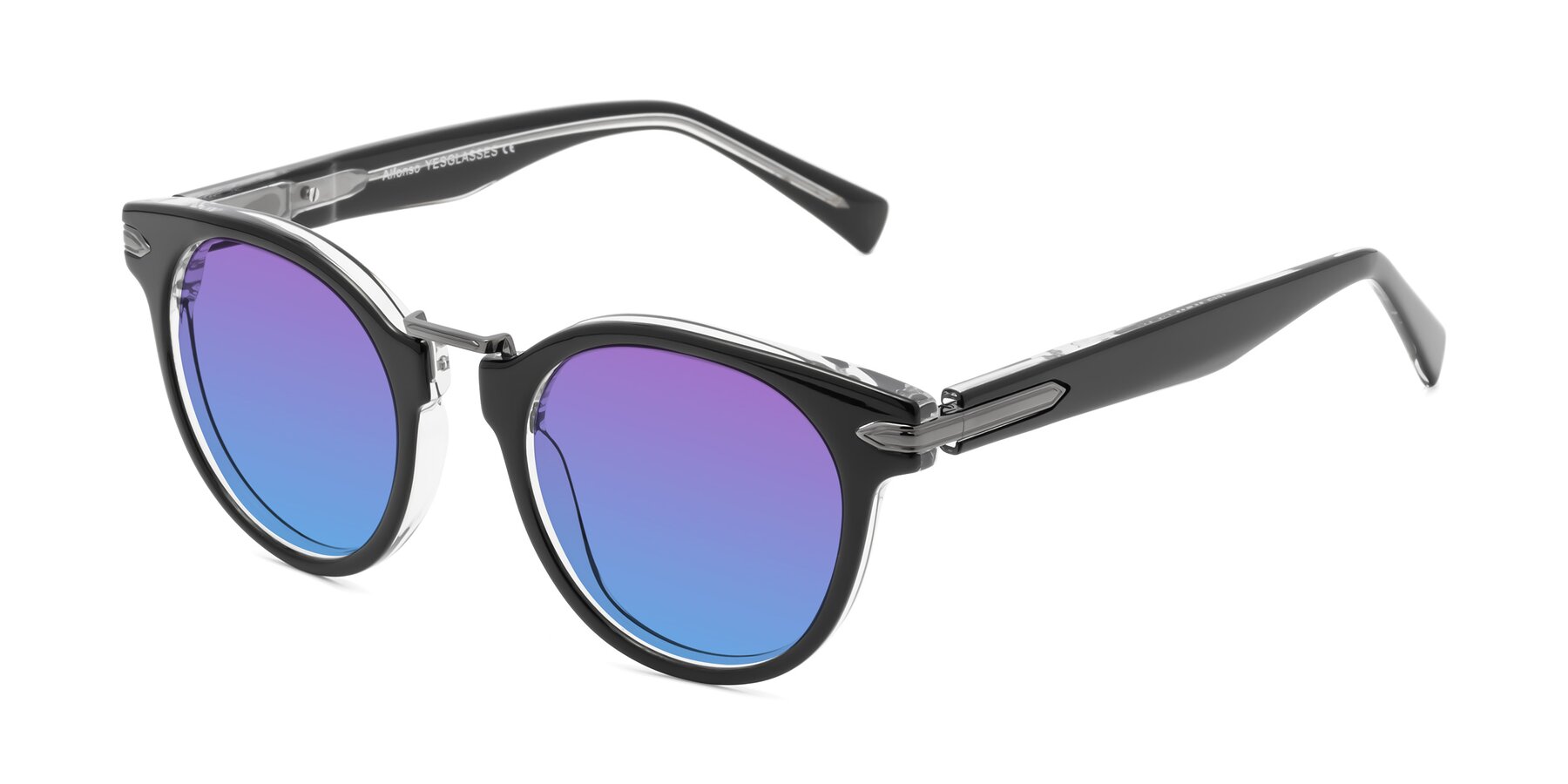 Angle of Alfonso in Black-Clear with Purple / Blue Gradient Lenses