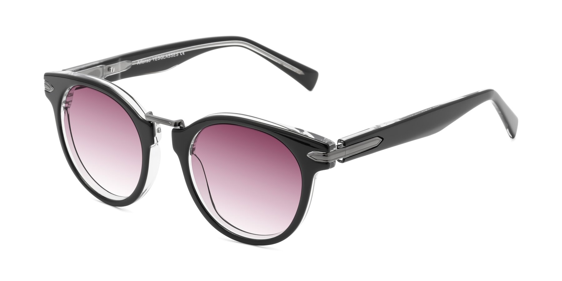 Angle of Alfonso in Black-Clear with Wine Gradient Lenses