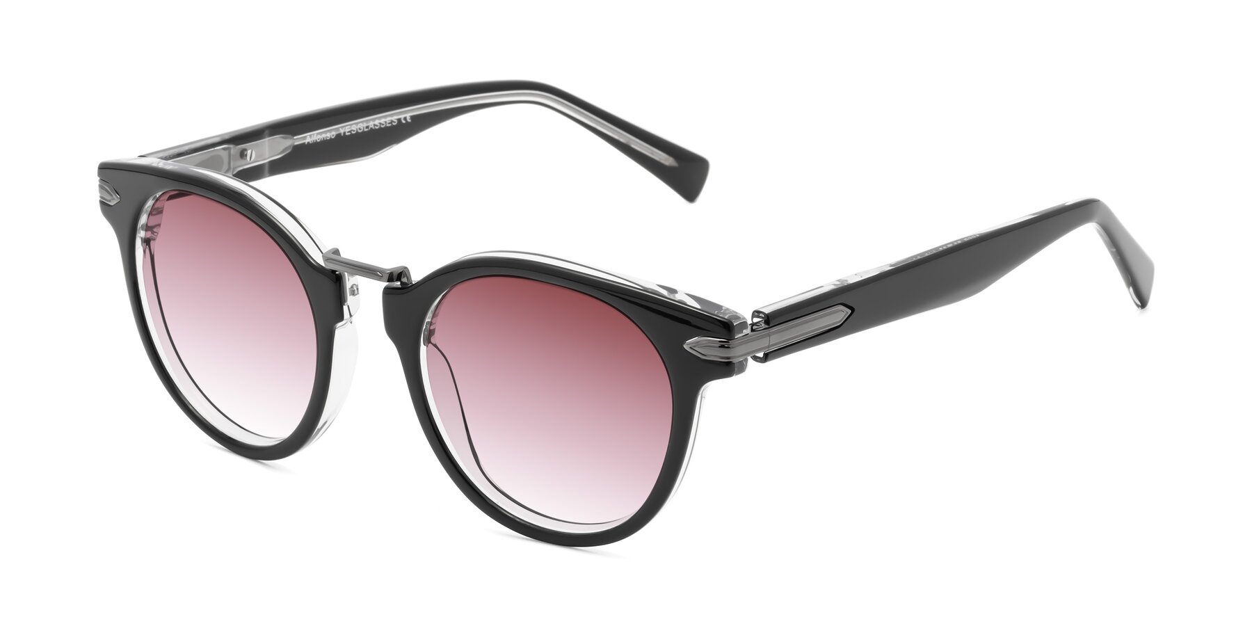 Angle of Alfonso in Black-Clear with Garnet Gradient Lenses