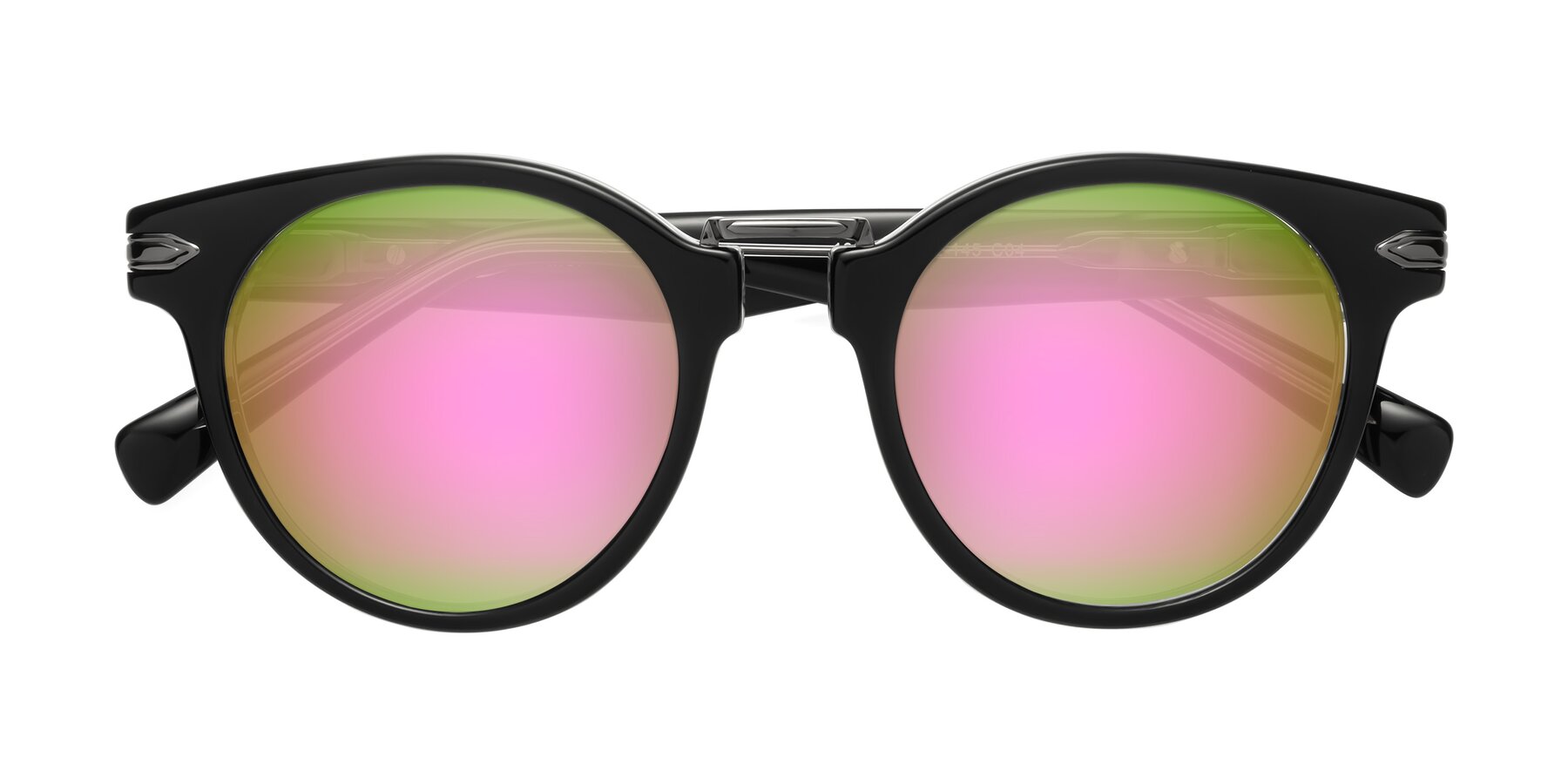 Folded Front of Alfonso in Black-Clear with Pink Mirrored Lenses