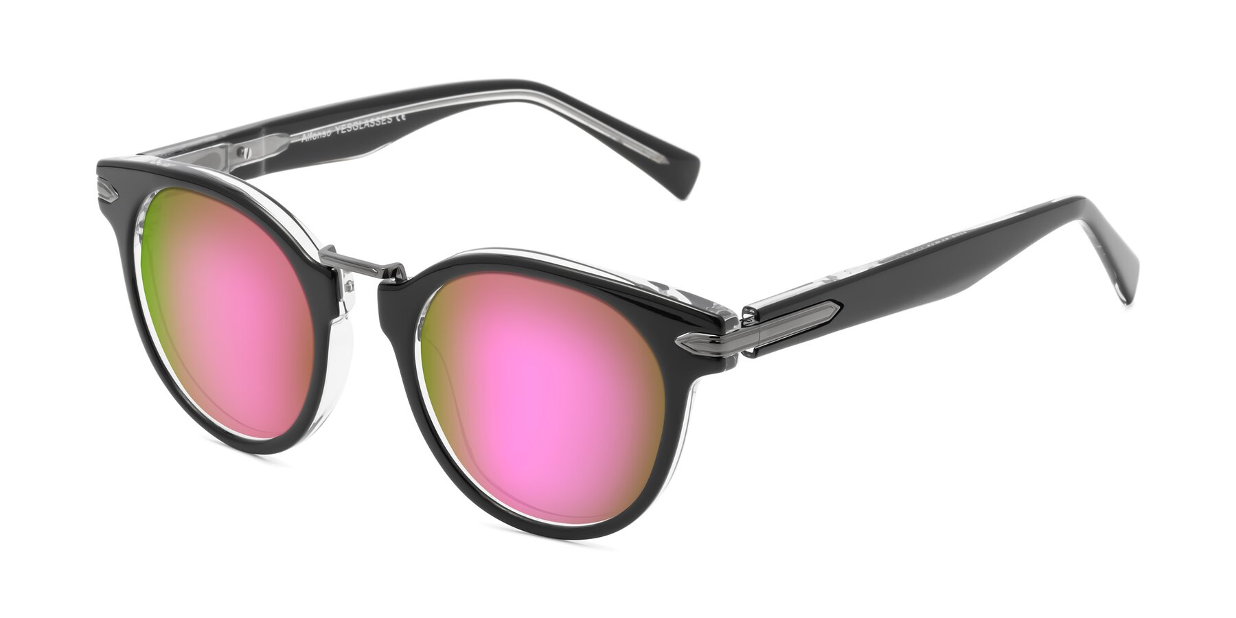 Angle of Alfonso in Black-Clear with Pink Mirrored Lenses