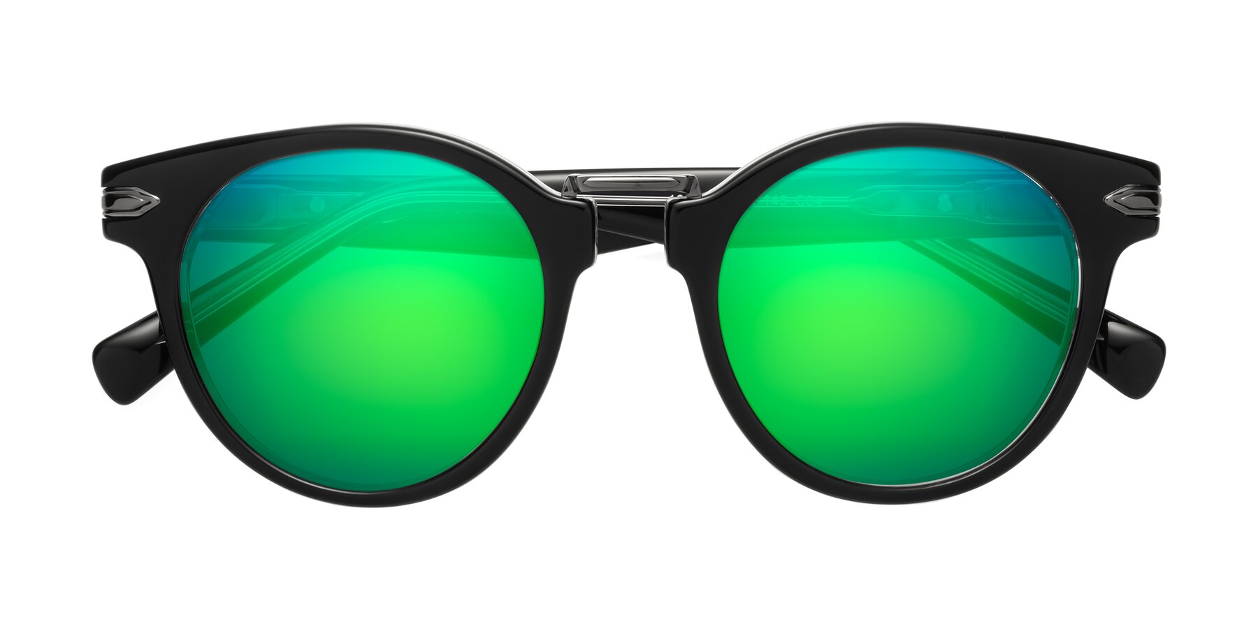 Folded Front of Alfonso in Black-Clear with Green Mirrored Lenses