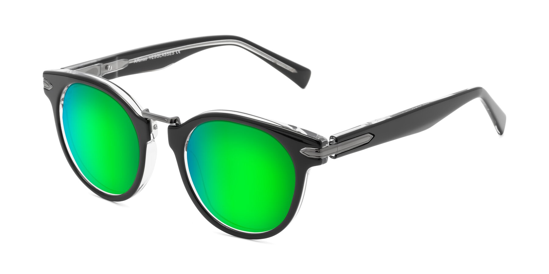 Angle of Alfonso in Black-Clear with Green Mirrored Lenses