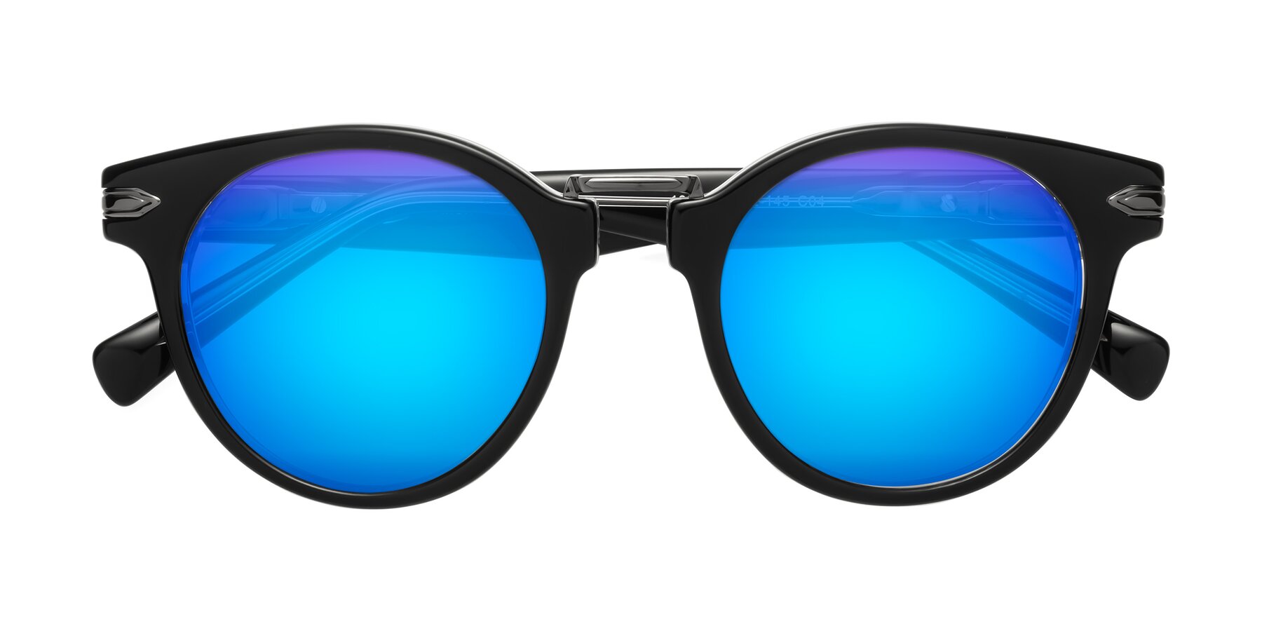 Folded Front of Alfonso in Black-Clear with Blue Mirrored Lenses