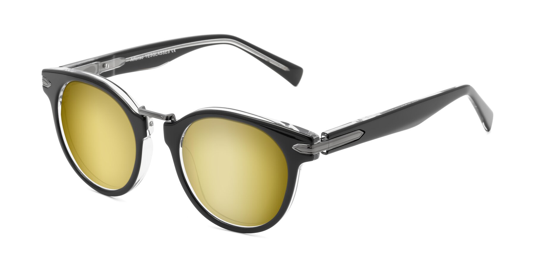 Angle of Alfonso in Black-Clear with Gold Mirrored Lenses