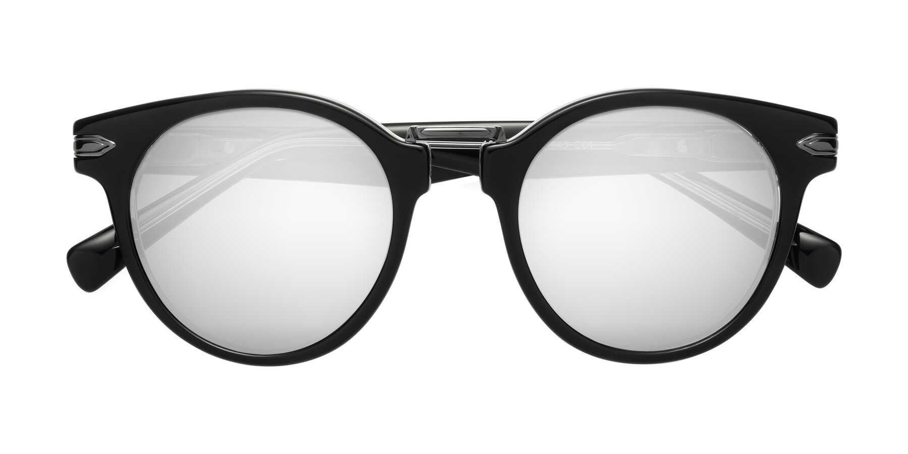 Folded Front of Alfonso in Black-Clear with Silver Mirrored Lenses