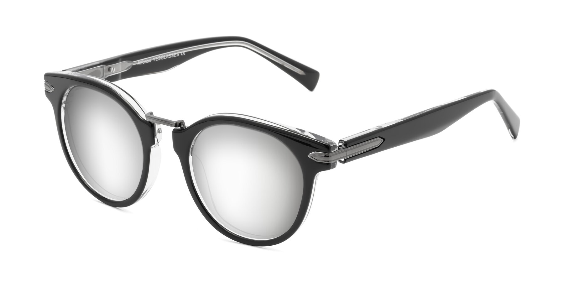 Angle of Alfonso in Black-Clear with Silver Mirrored Lenses