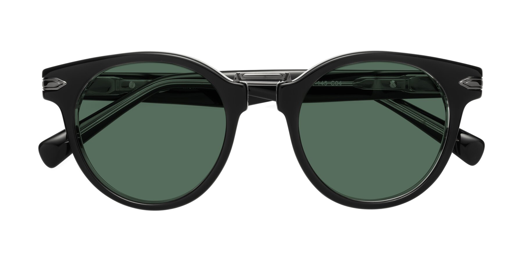 Folded Front of Alfonso in Black-Clear with Green Polarized Lenses