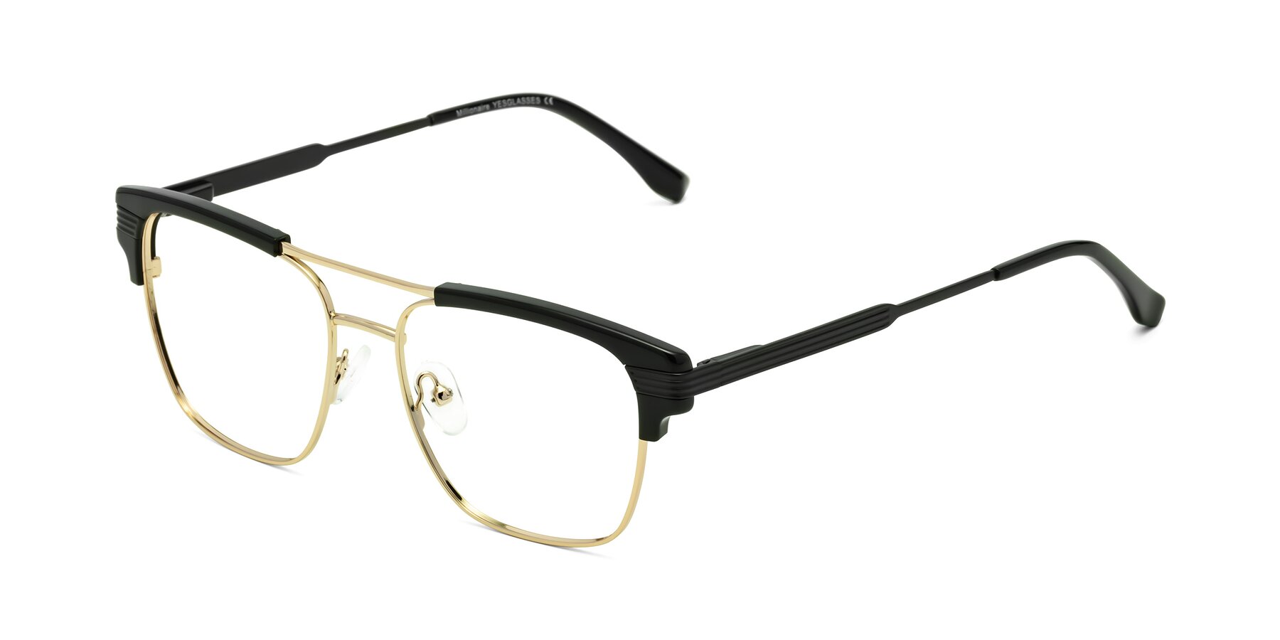 Angle of Millionaire in Black-Gold with Clear Blue Light Blocking Lenses
