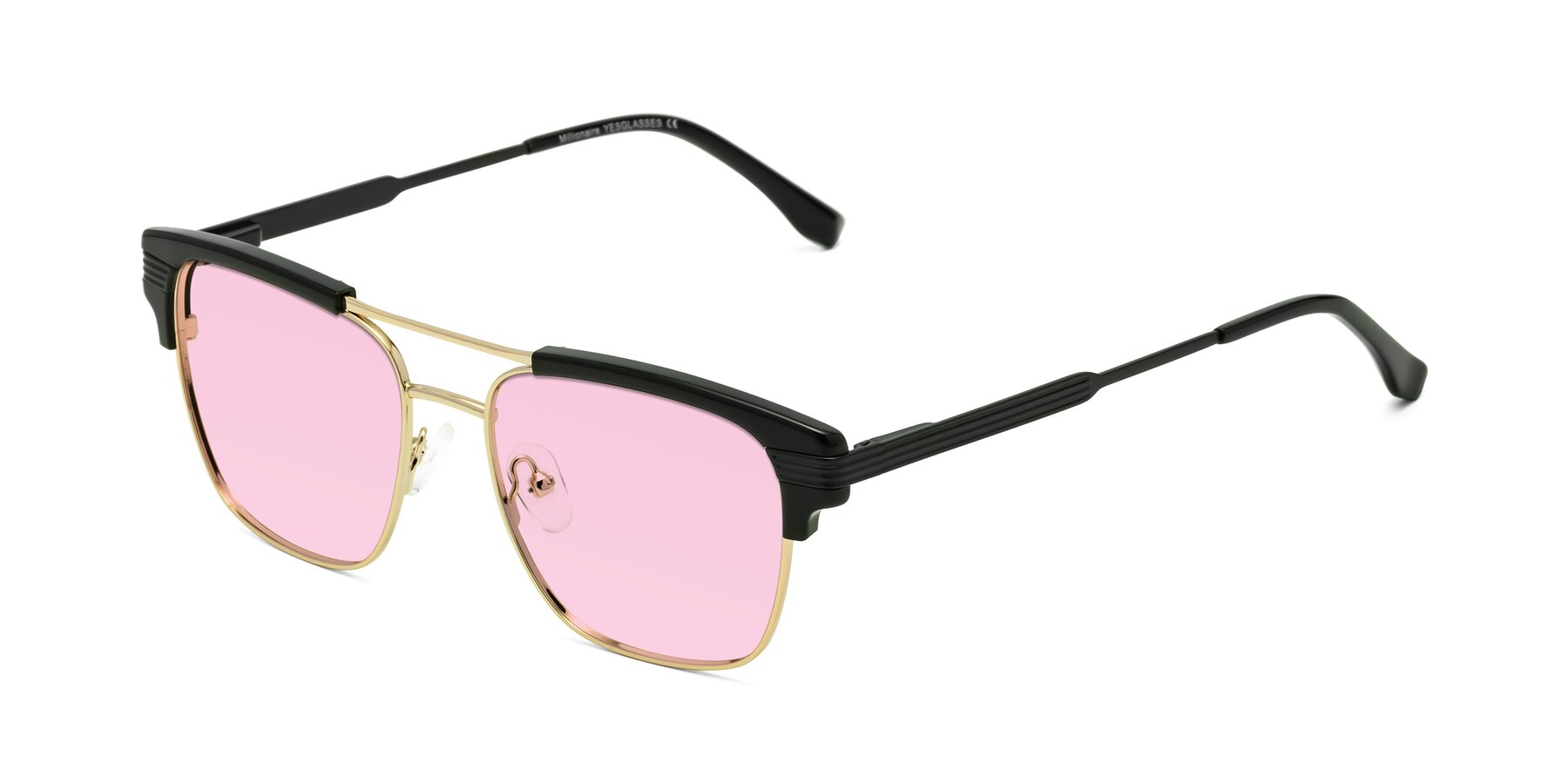 Angle of Millionaire in Black-Gold with Light Pink Tinted Lenses