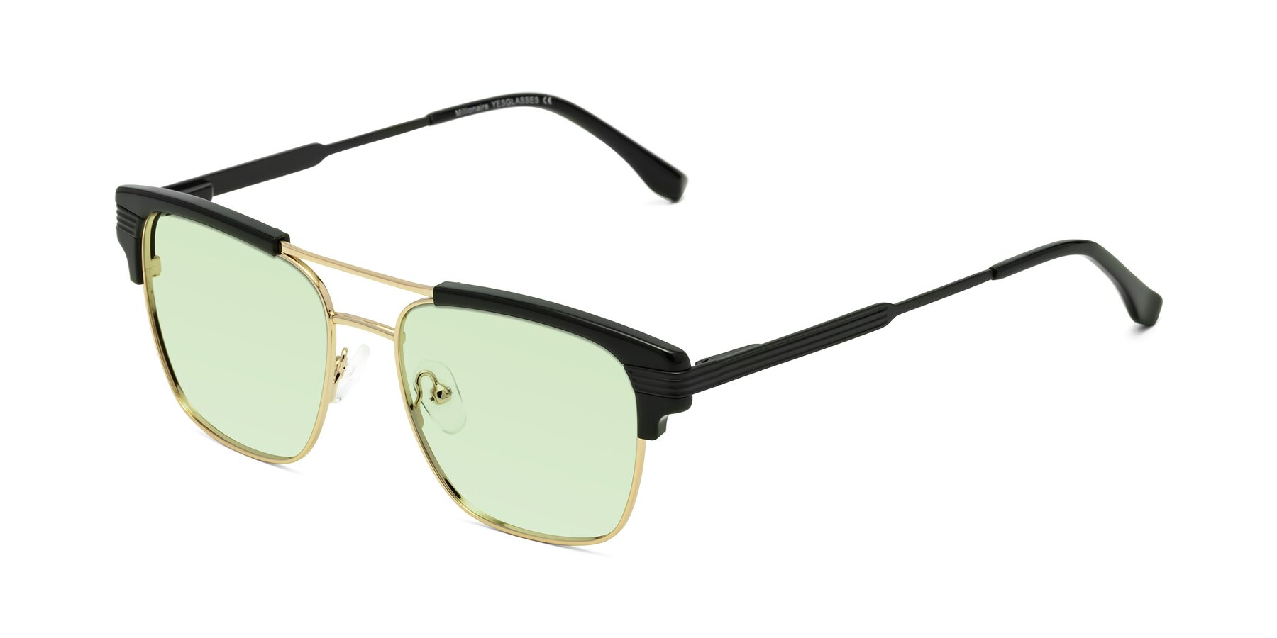 Angle of Millionaire in Black-Gold with Light Green Tinted Lenses