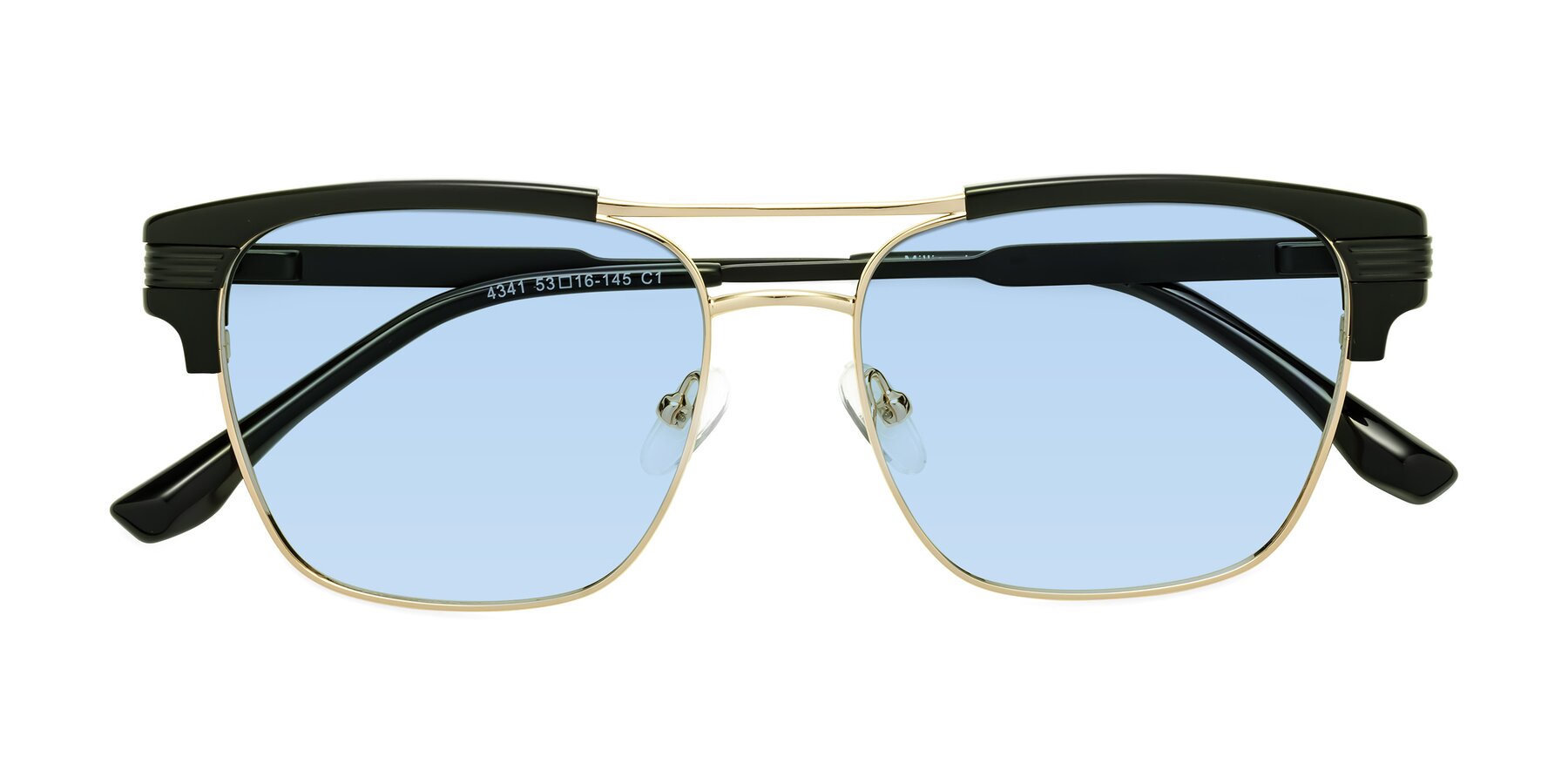 Folded Front of Millionaire in Black-Gold with Light Blue Tinted Lenses