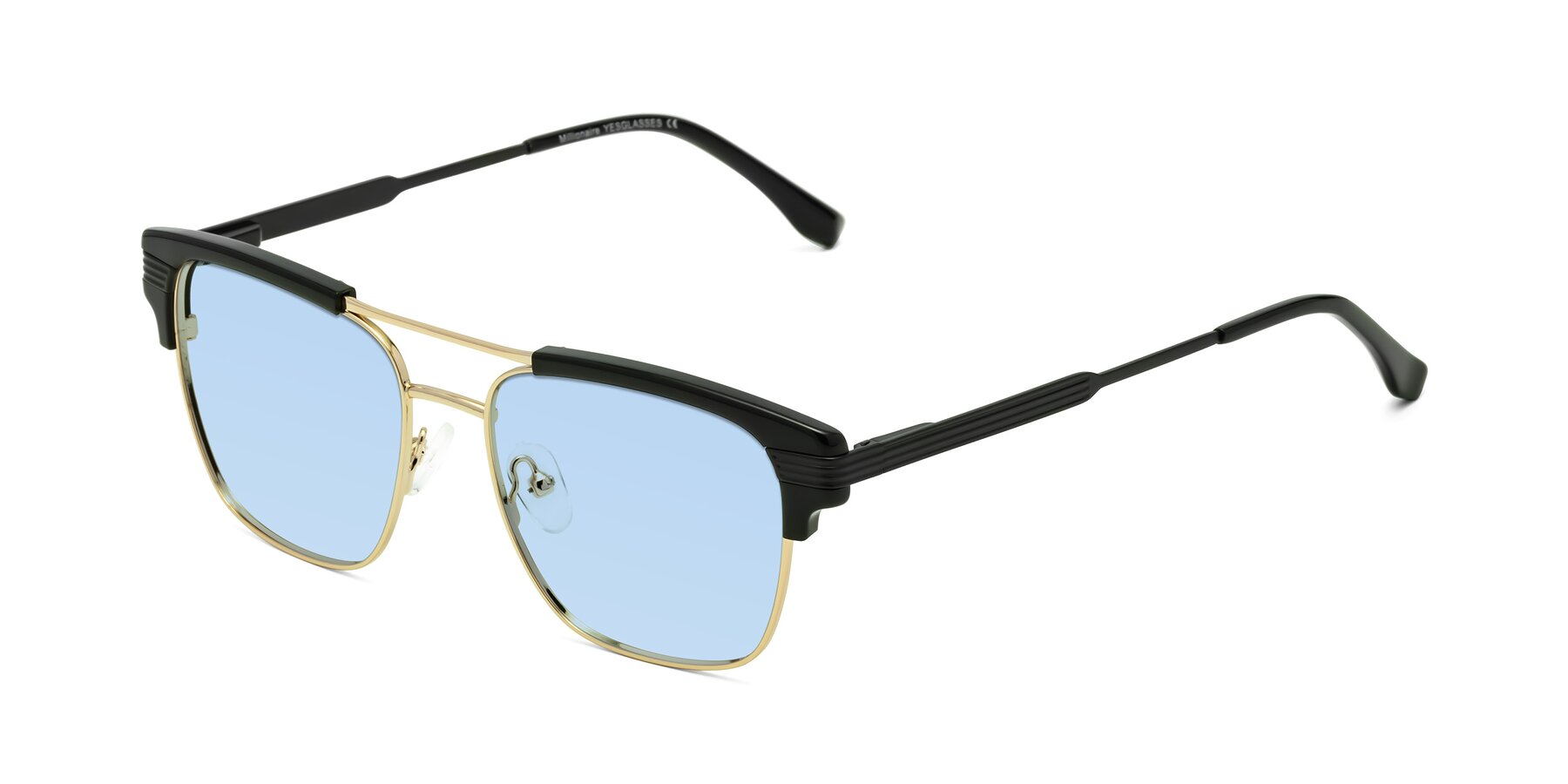 Angle of Millionaire in Black-Gold with Light Blue Tinted Lenses