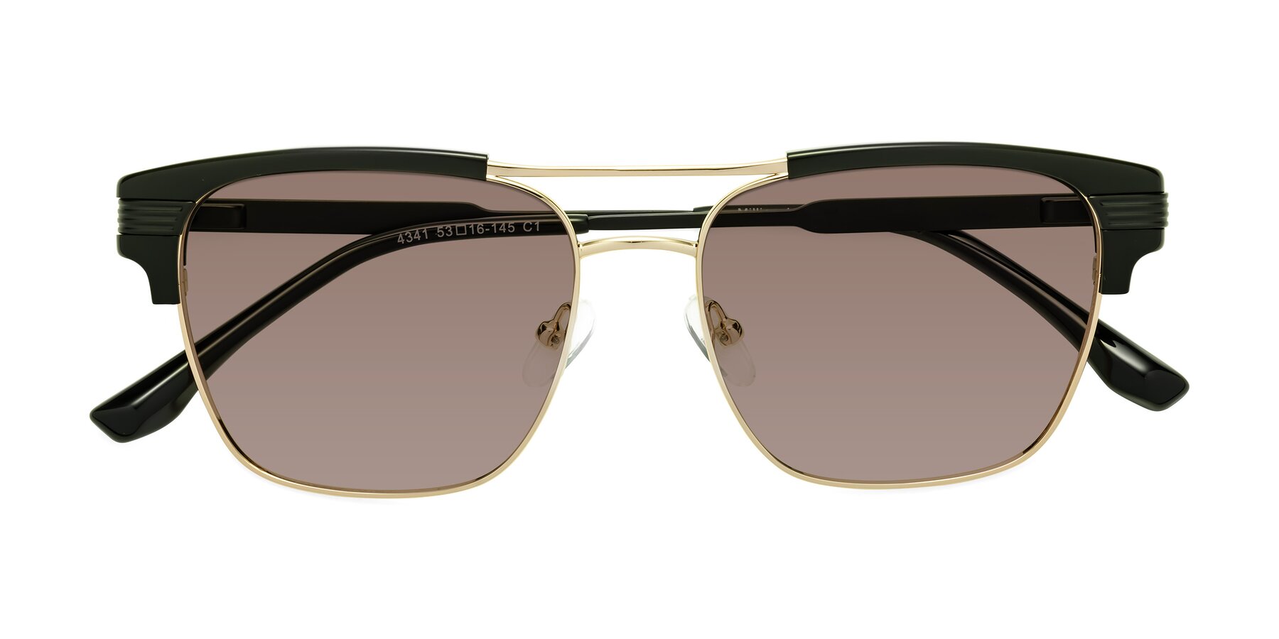 Folded Front of Millionaire in Black-Gold with Medium Brown Tinted Lenses