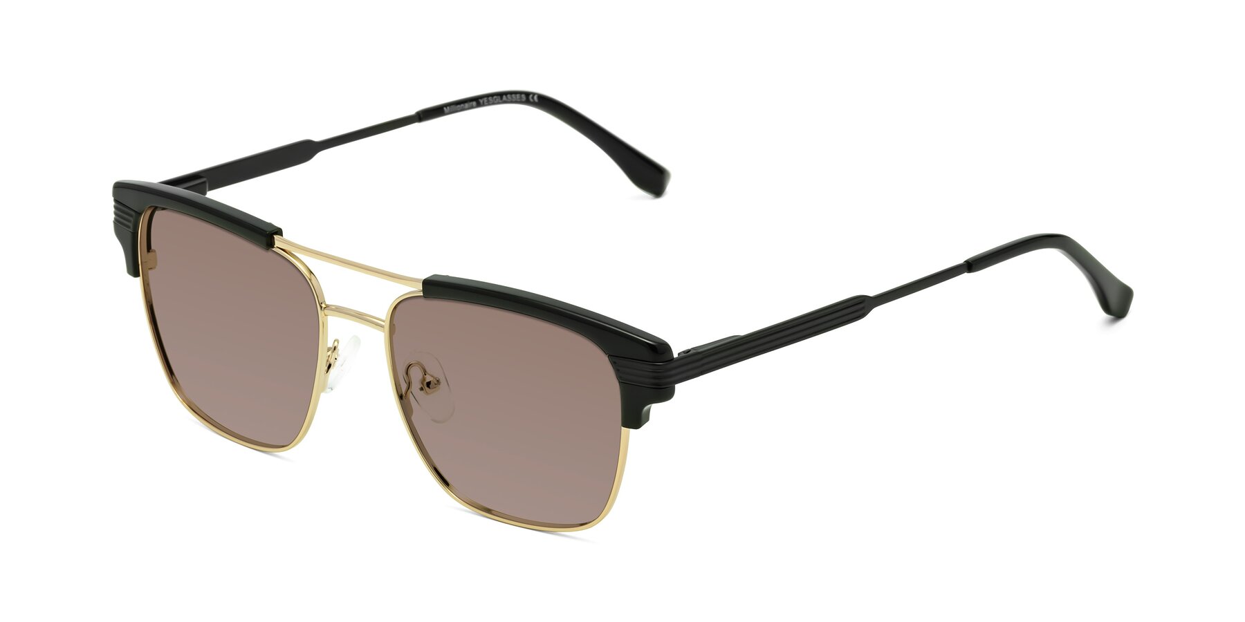 Angle of Millionaire in Black-Gold with Medium Brown Tinted Lenses
