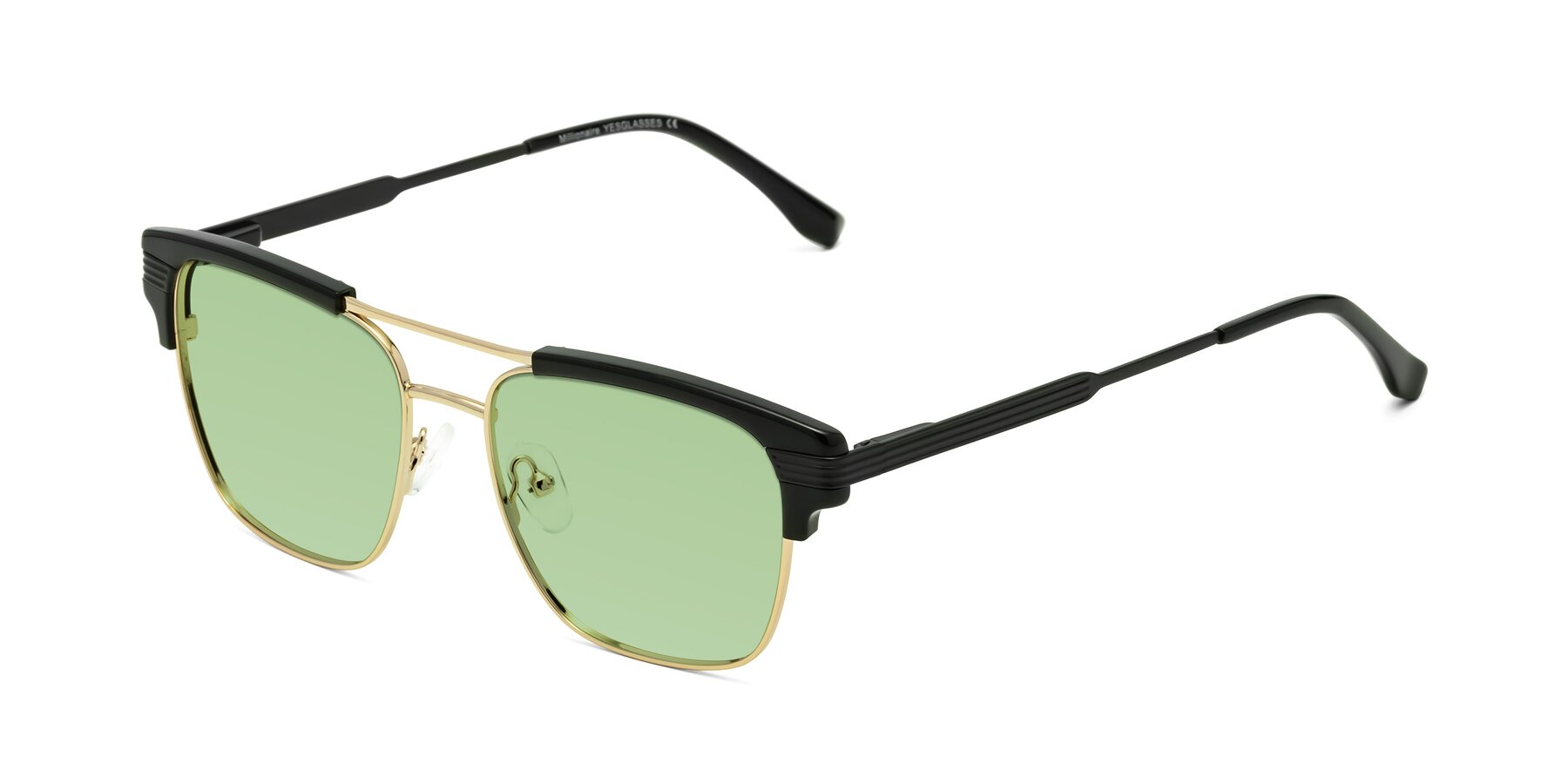 Angle of Millionaire in Black-Gold with Medium Green Tinted Lenses