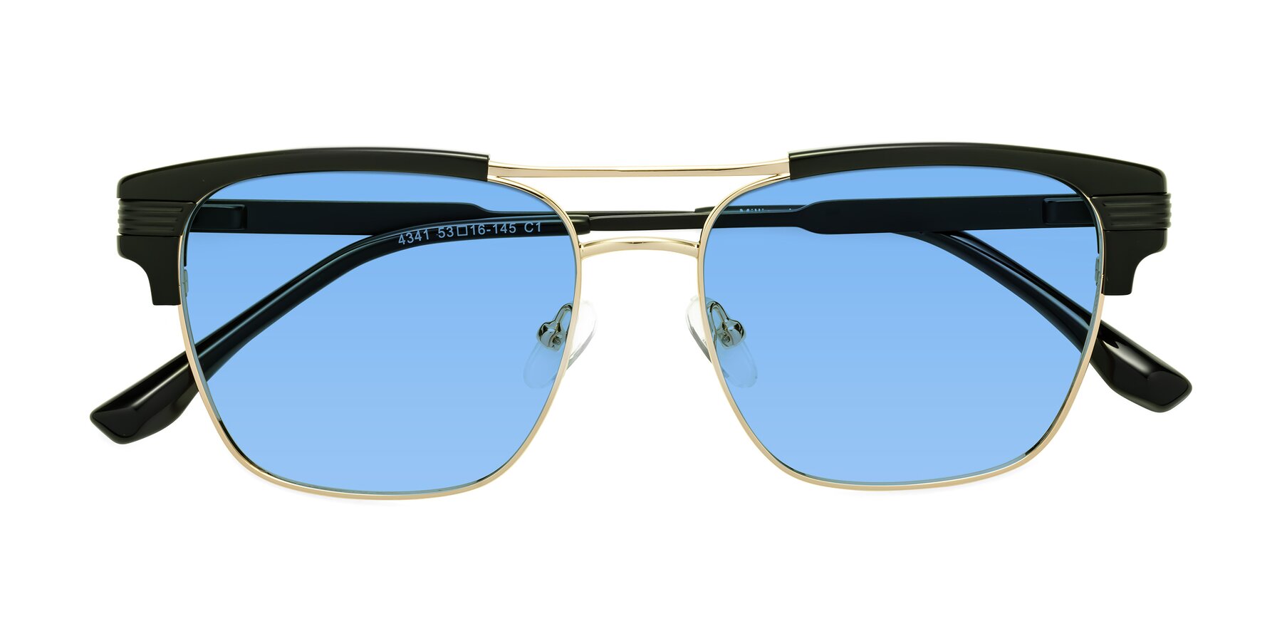 Folded Front of Millionaire in Black-Gold with Medium Blue Tinted Lenses