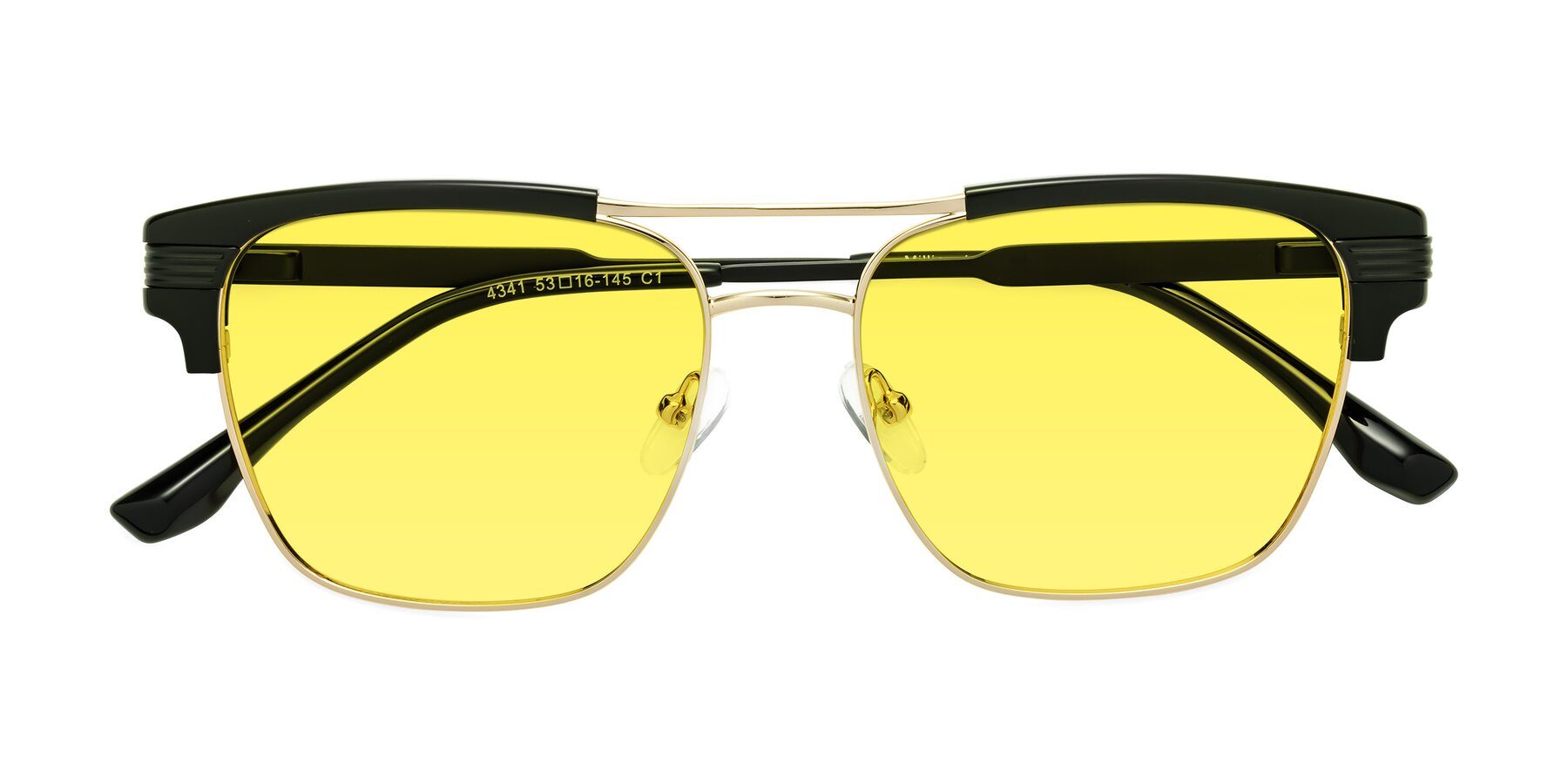 Folded Front of Millionaire in Black-Gold with Medium Yellow Tinted Lenses