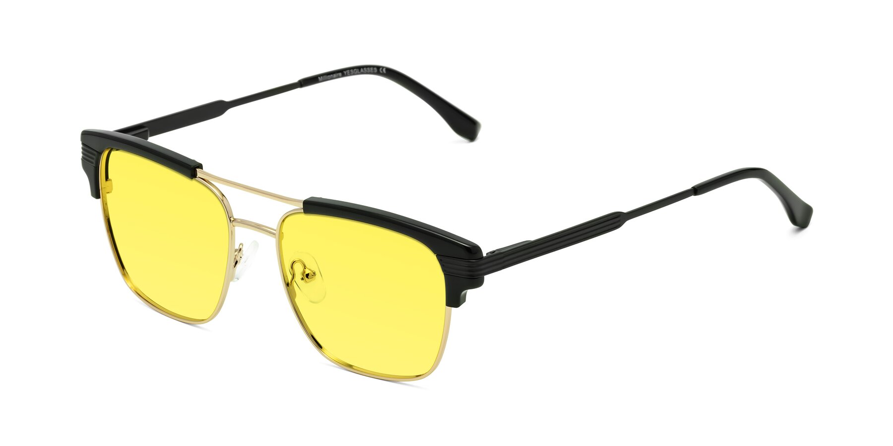 Angle of Millionaire in Black-Gold with Medium Yellow Tinted Lenses
