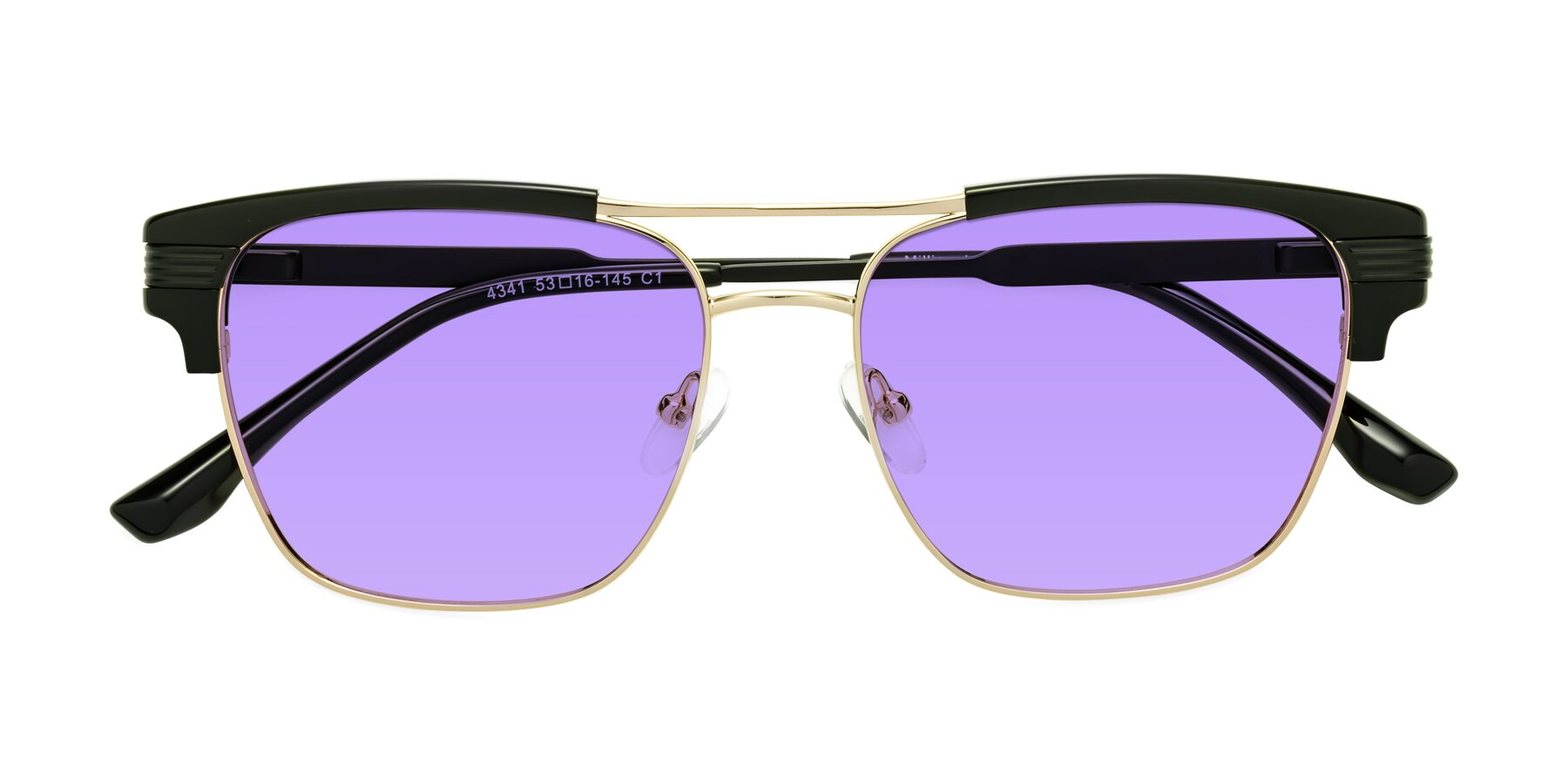 Folded Front of Millionaire in Black-Gold with Medium Purple Tinted Lenses
