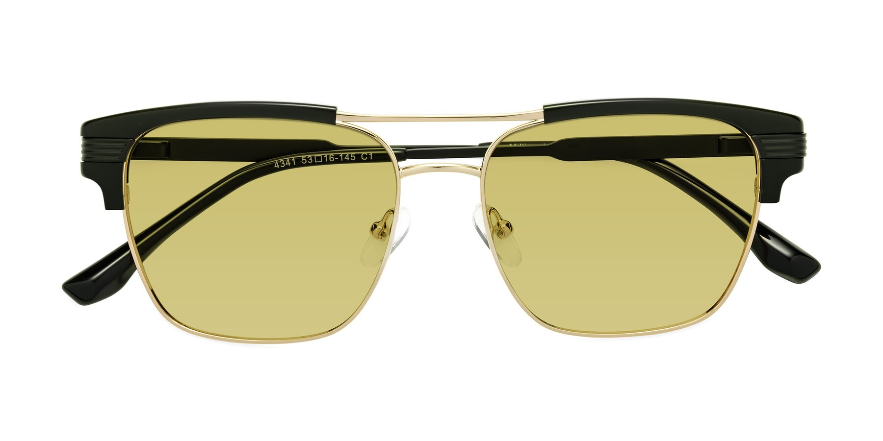 Folded Front of Millionaire in Black-Gold with Medium Champagne Tinted Lenses