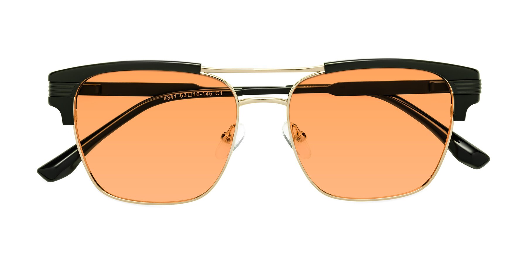 Folded Front of Millionaire in Black-Gold with Medium Orange Tinted Lenses